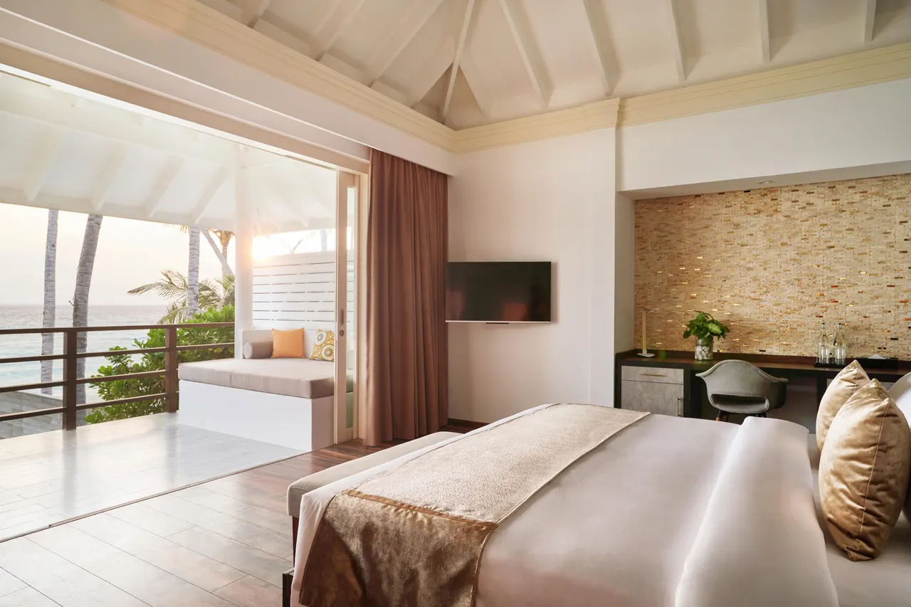 Beach residence bedroom at Siyam World, Maldives