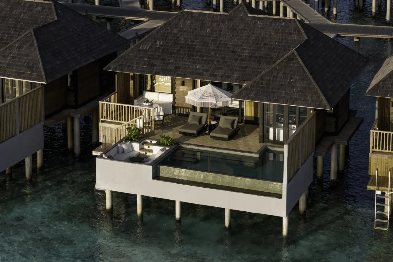 Horizon water villa aerial at Sun Siyam Iru Fushi, Maldives