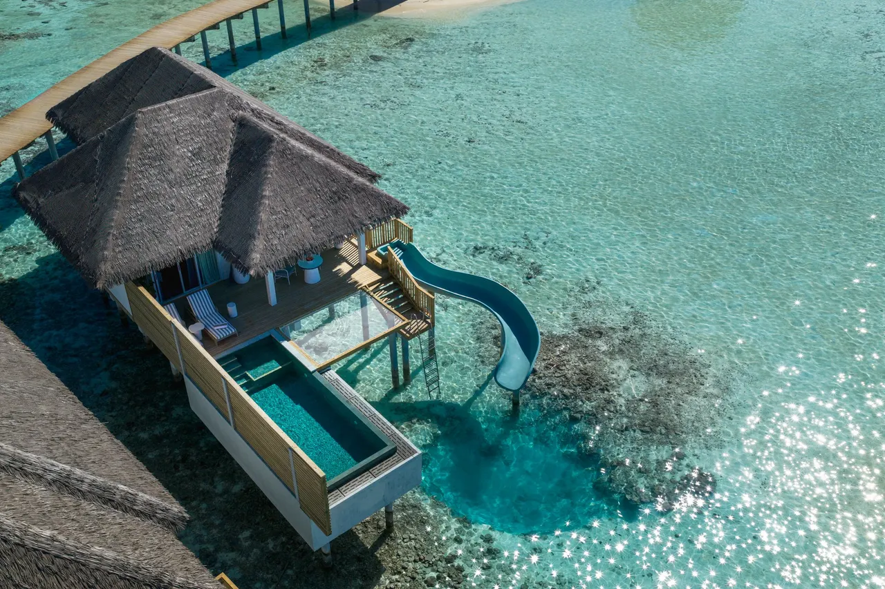 Ocean signature villa aerial view at Sun Siyam Vilu Reef, Maldives