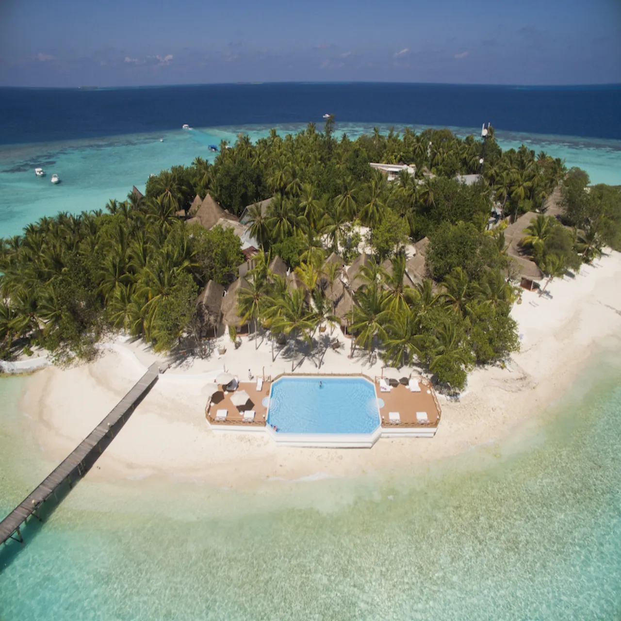 Aerial view of Thulhagiri Island Resort & Spa on Thulhagiri, Maldives