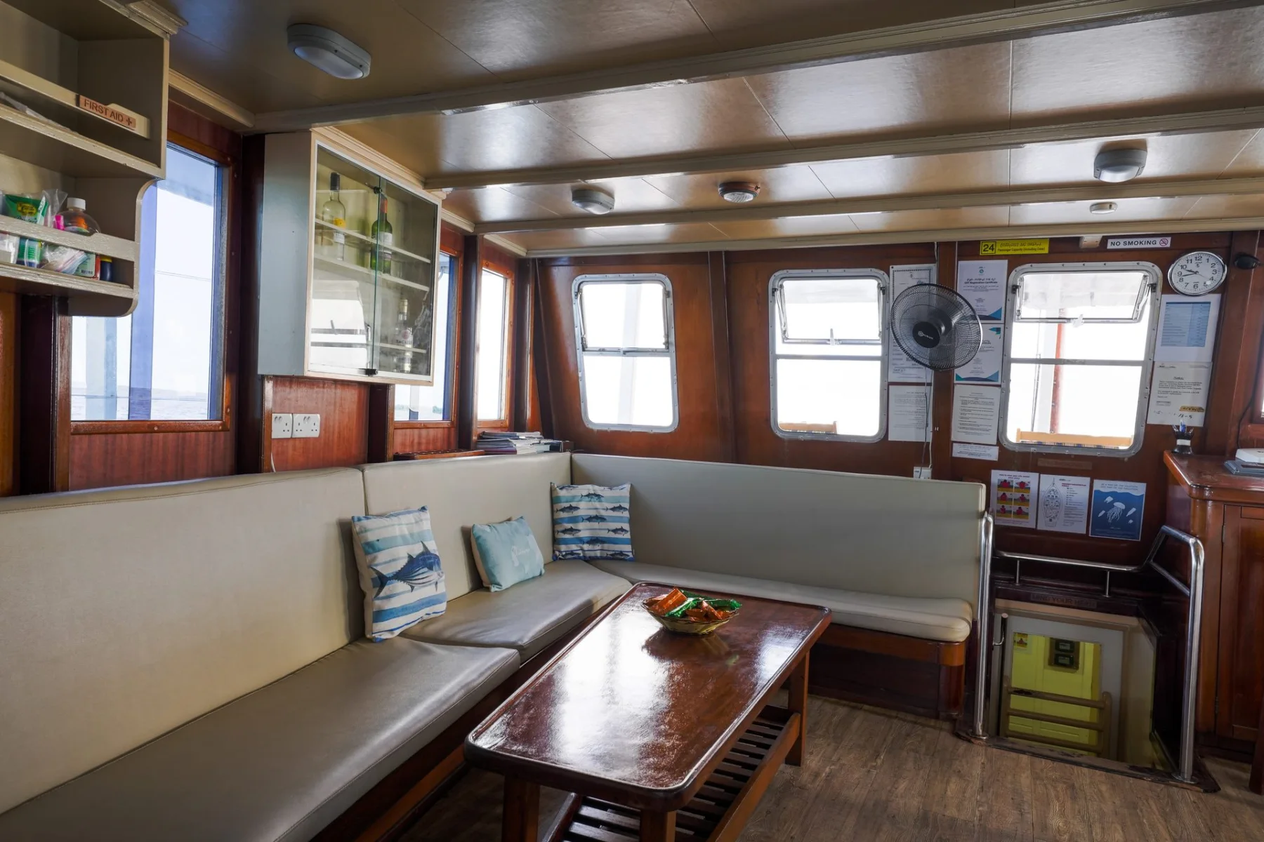 Indoor lounge aboard Koimala safari boat in the Maldives
